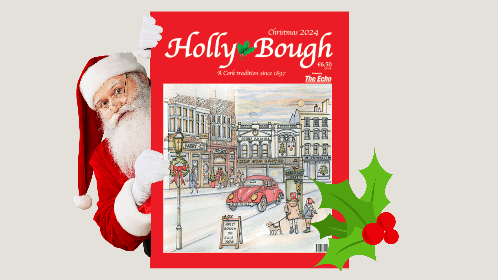 Cork Holly Bough 2024 - Cover of the magazine with Santa and some holly